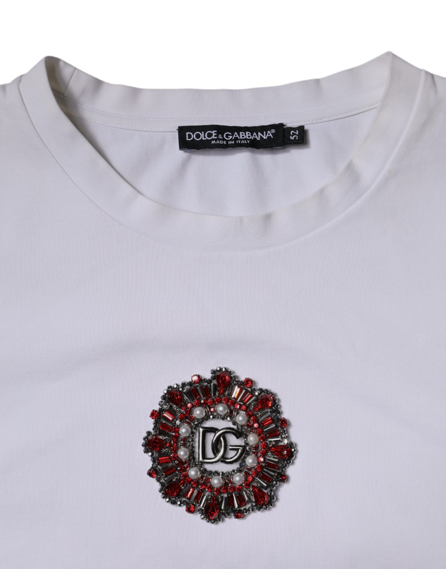Dolce & Gabbana White Logo Embellished Crew Neck T-shirt | Regal Royce