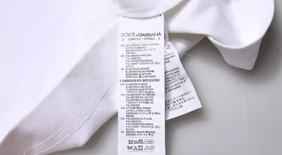 Dolce & Gabbana White Logo Embellished Crew Neck T-shirt | Regal Royce