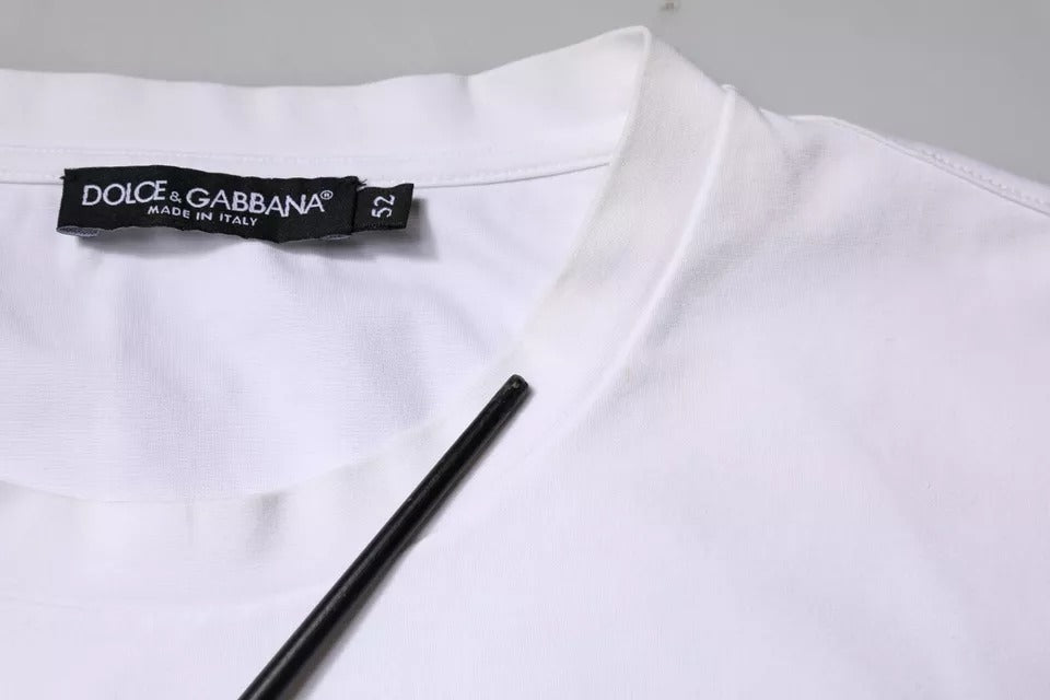 Dolce & Gabbana White Logo Embellished Crew Neck T-shirt | Regal Royce