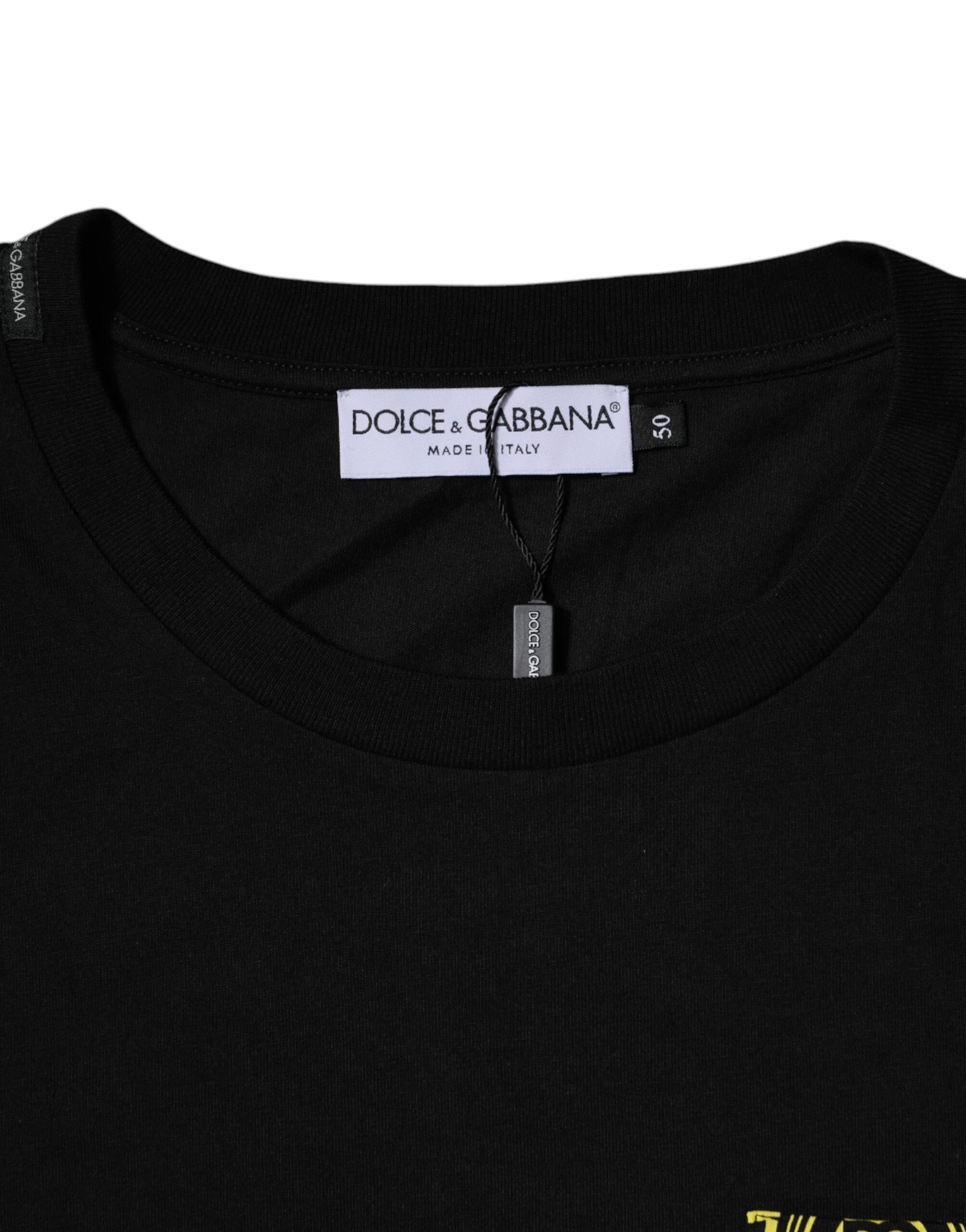 Dolce & Gabbana Black Logo Print Cotton Short Sleeves T-shirt | Regal Royce