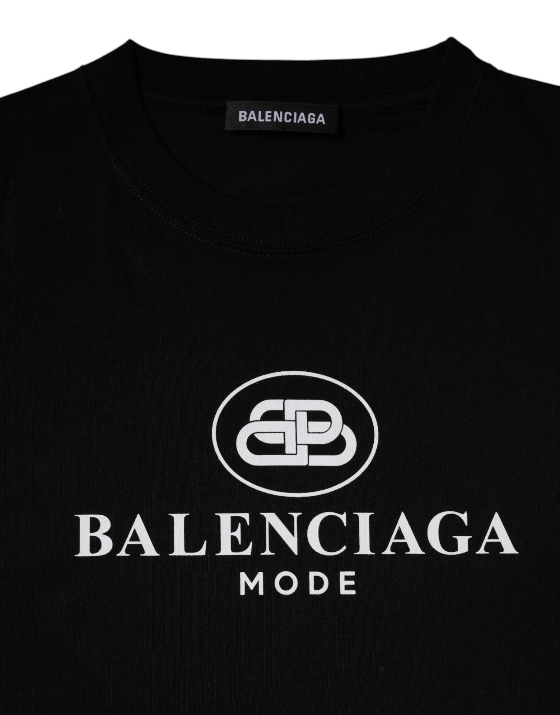 Balenciaga Black Cotton Logo Print Crew Neck Short Sleeves T-shirt | Regal Royce