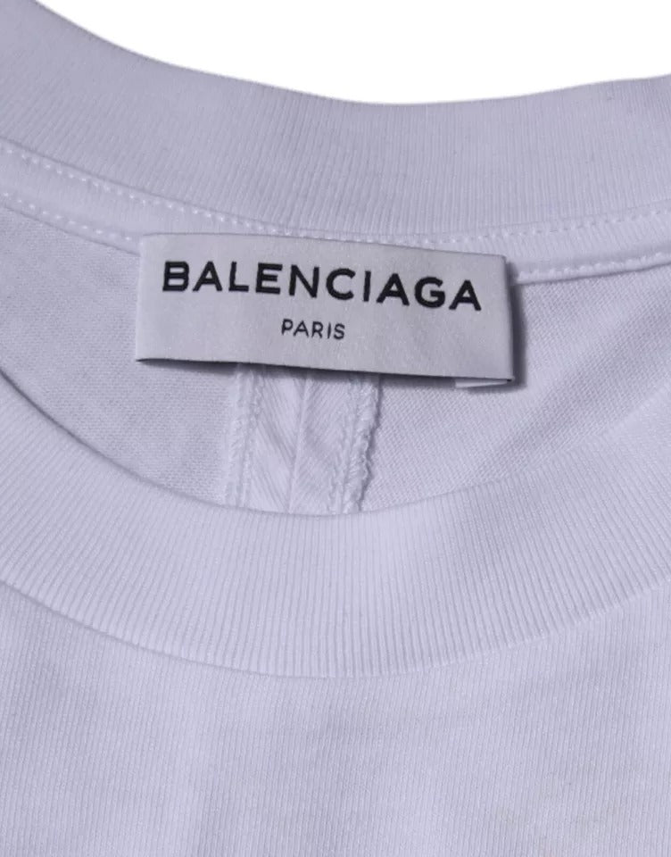Balenciaga White Logo Cotton Jersey Crew Neck Short Sleeves T-shirt | Regal Royce