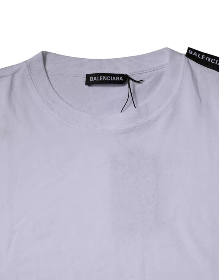 Balenciaga White Logo Cotton Jersey Crew Neck Short Sleeves T-shirt | Regal Royce