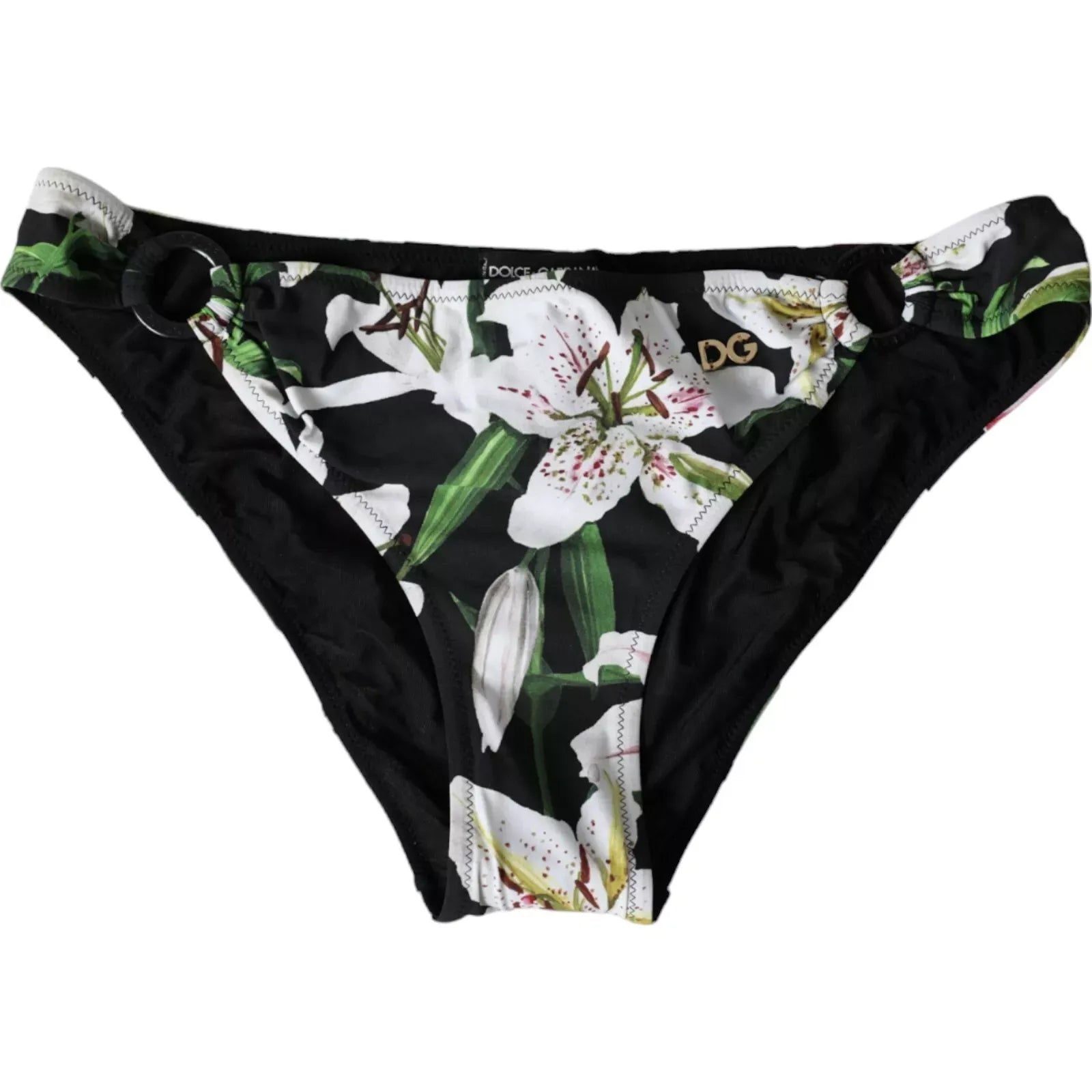 Dolce & Gabbana Black Lily Print Swimwear Bottom Beachwear Bikini | Regal Royce