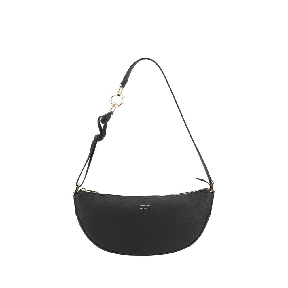 Ferragamo Black Calf Leather Bos Taurus Shoulder Bag | Regal Royce