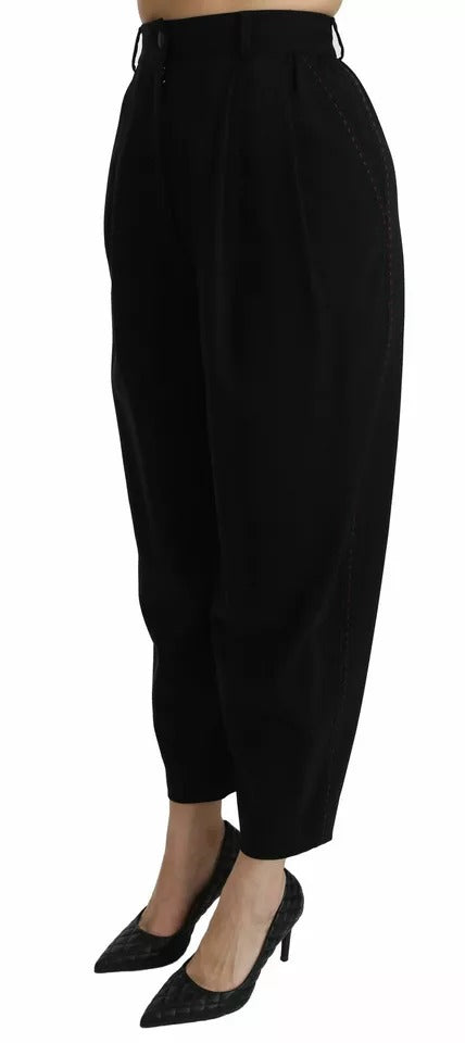 Dolce & Gabbana Black Wool High Waist Pleat Front Cropped Pants | Regal Royce