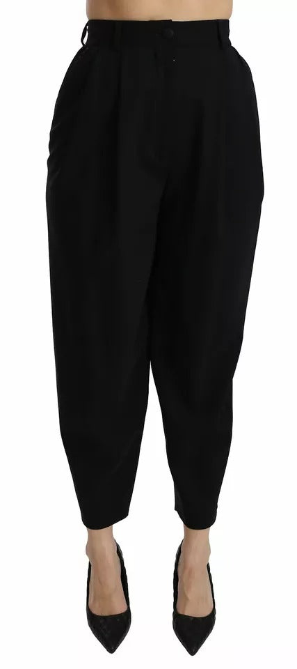 Dolce & Gabbana Black Wool High Waist Pleat Front Cropped Pants | Regal Royce