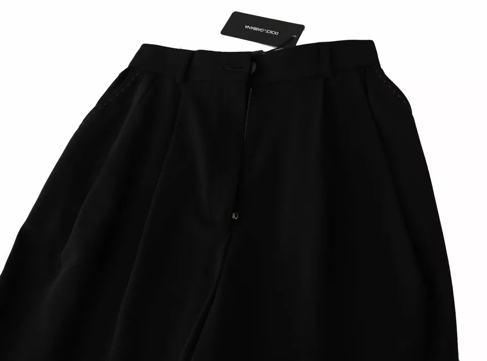 Dolce & Gabbana Black Wool High Waist Pleat Front Cropped Pants | Regal Royce