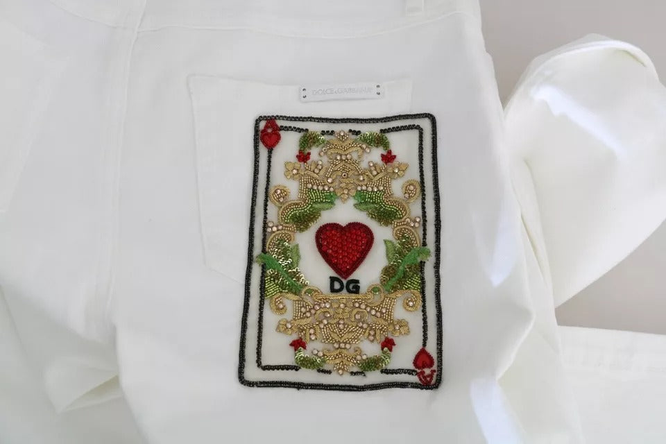 Dolce & Gabbana White Crystal Embellished Skinny Jeans | Regal Royce