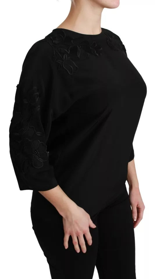 Dolce & Gabbana Black Floral Embroidered Blouse Silk Top | Regal Royce