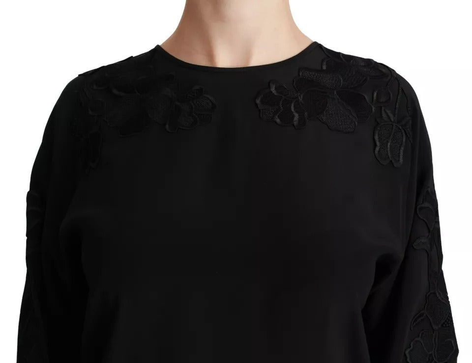 Dolce & Gabbana Black Floral Embroidered Blouse Silk Top | Regal Royce
