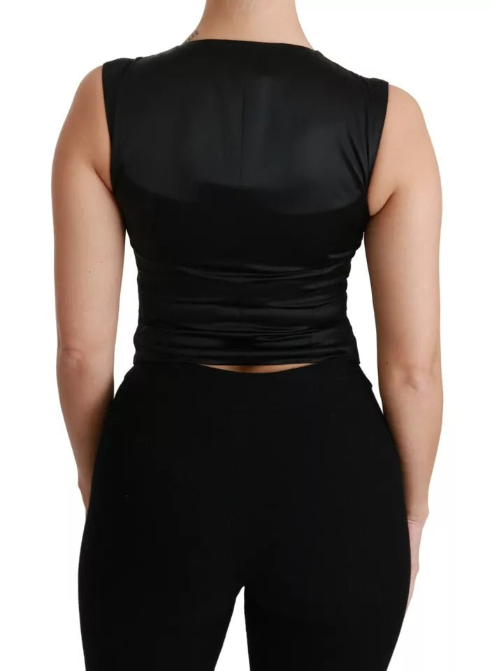 Dolce & Gabbana Black Lace Waistcoat Slim Vest Silk Top | Regal Royce