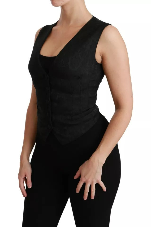 Dolce & Gabbana Black Lace Waistcoat Slim Vest Silk Top | Regal Royce