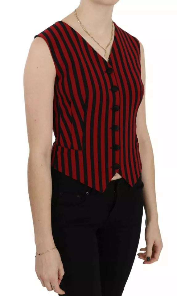 Dolce & Gabbana Red Black Stripe Vest Waistcoat Blouse Top | Regal Royce