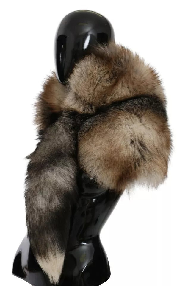 Dolce & Gabbana Brown Fox Tail Fur Shawl Neck Wrap Cover Collar Scarf | Regal Royce