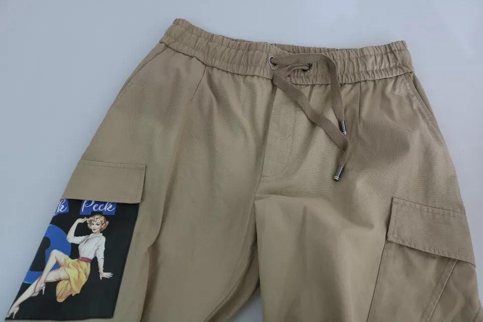 Dolce & Gabbana Beige Pin Up Print Cargo Pants | Regal Royce