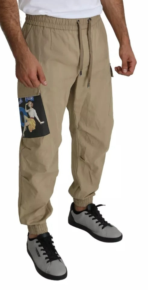 Dolce & Gabbana Beige Pin Up Print Cargo Pants | Regal Royce