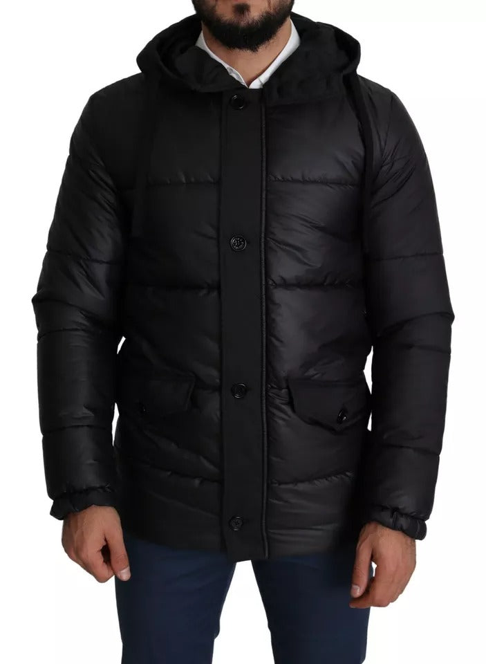 Dolce & Gabbana Black Hooded Polyester Men Coat Puffer Jacket | Regal Royce