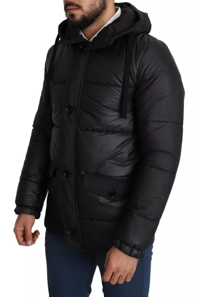 Dolce & Gabbana Black Hooded Polyester Men Coat Puffer Jacket | Regal Royce