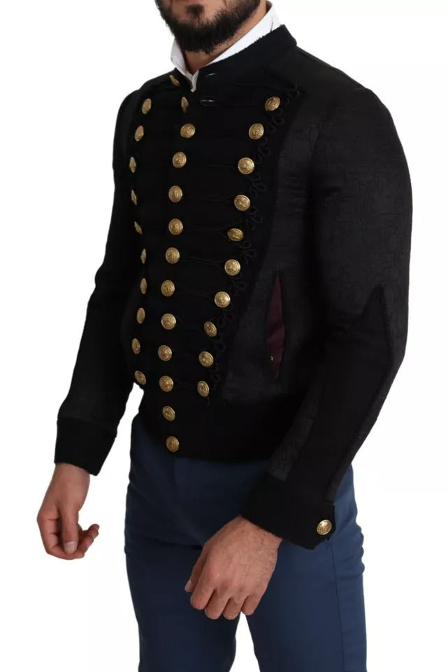 Dolce & Gabbana Black Button Embellished Military Jacket | Regal Royce