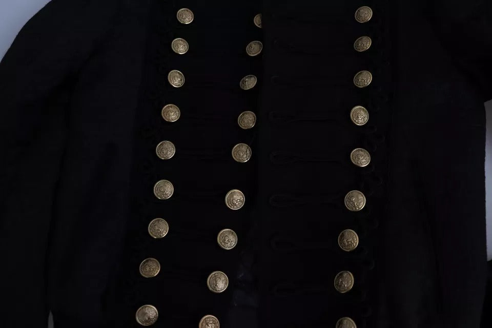 Dolce & Gabbana Black Button Embellished Military Jacket | Regal Royce