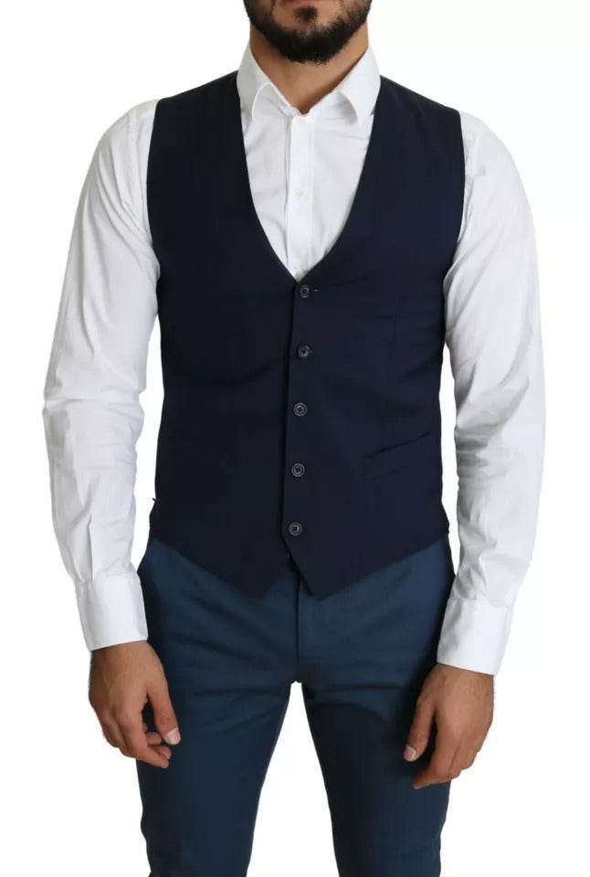 Dolce & Gabbana Navy Blue Men Formal Dress Waistcoat Vest | Regal Royce