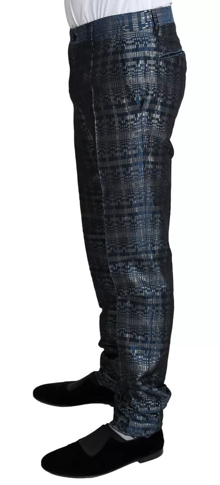 Dolce & Gabbana Blue Silver Shiny 2 Piece Slim GOLD Suit | Regal Royce