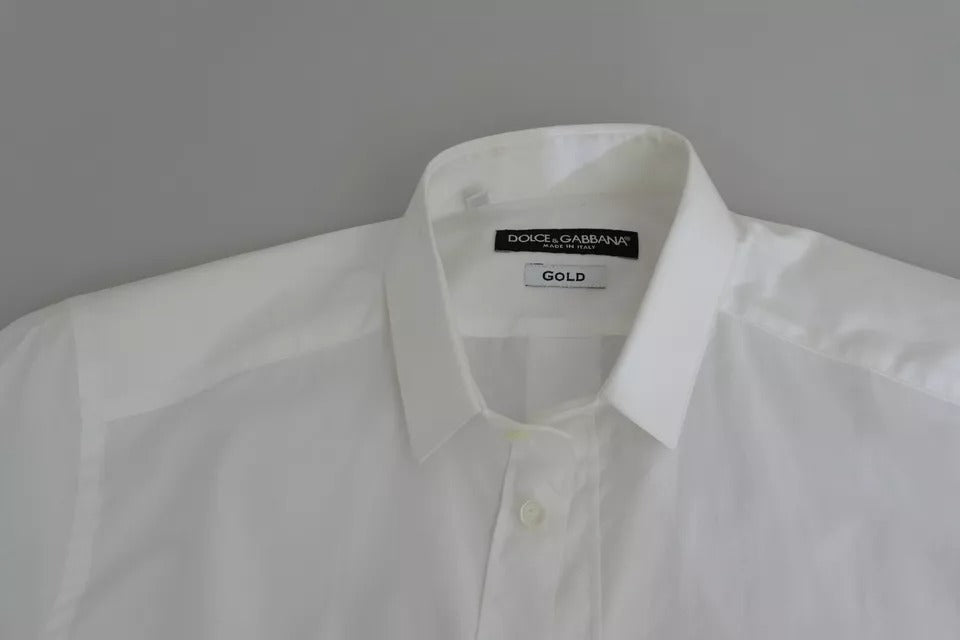 Dolce & Gabbana White Cotton Formal Dress Top GOLD Shirt | Regal Royce