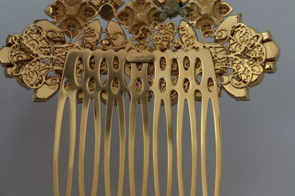 Dolce & Gabbana Gold Brass Clear Crystal Hair Stick Accessory Comb | Regal Royce