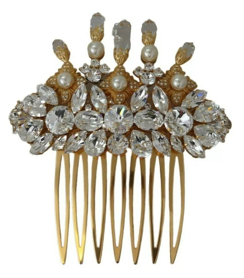 Dolce & Gabbana Gold Brass Clear Crystal Hair Stick Accessory Comb | Regal Royce