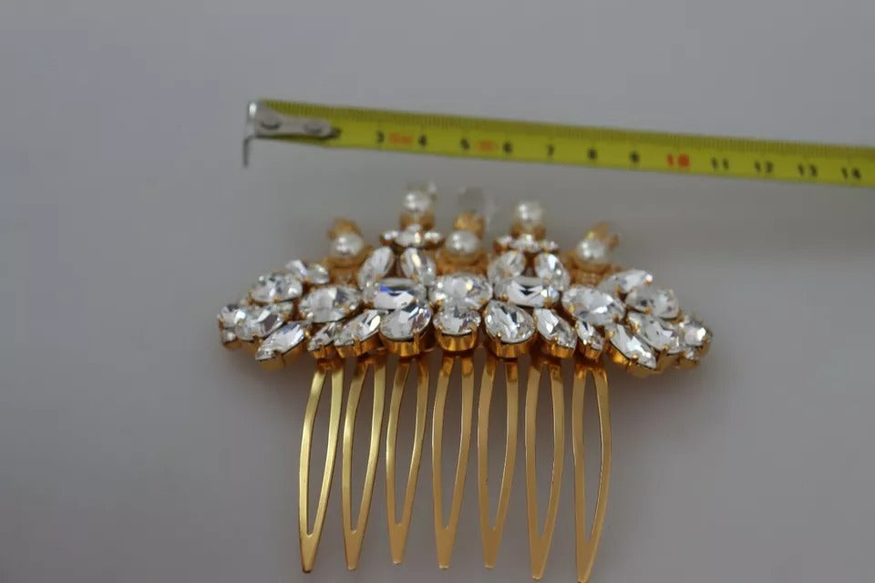 Dolce & Gabbana Gold Brass Clear Crystal Hair Stick Accessory Comb | Regal Royce