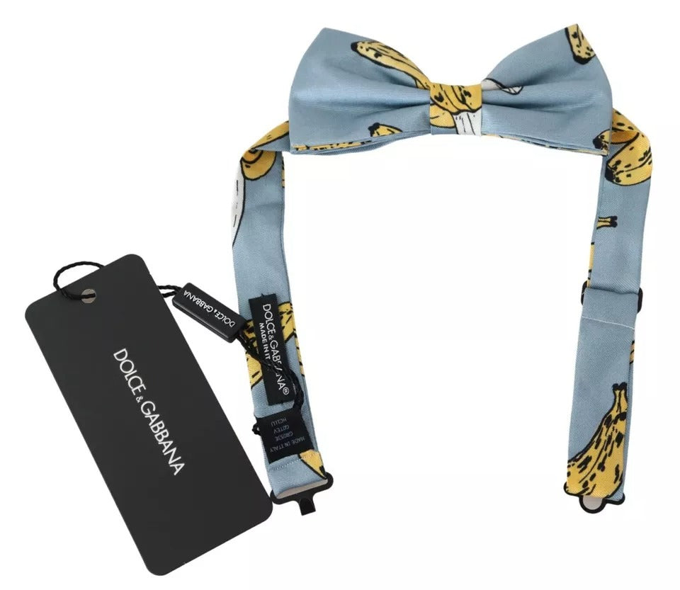 Dolce & Gabbana Light Blue Banana Print Silk Men Neck Bow Tie | Regal Royce