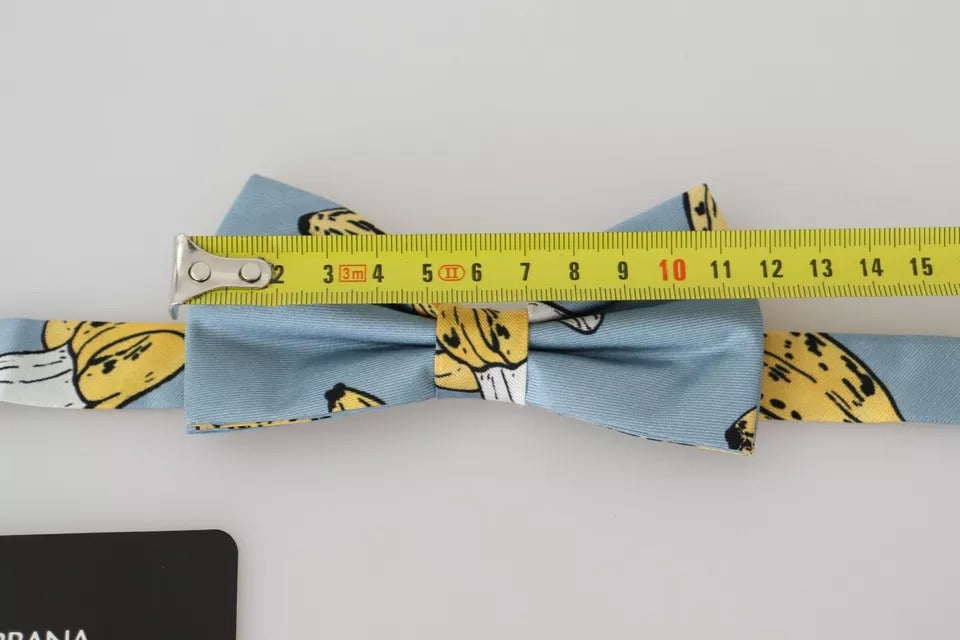 Dolce & Gabbana Light Blue Banana Print Silk Men Neck Bow Tie | Regal Royce