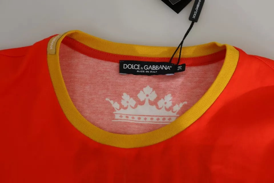Dolce & Gabbana Orange Royals Print Round Neck T-shirt | Regal Royce