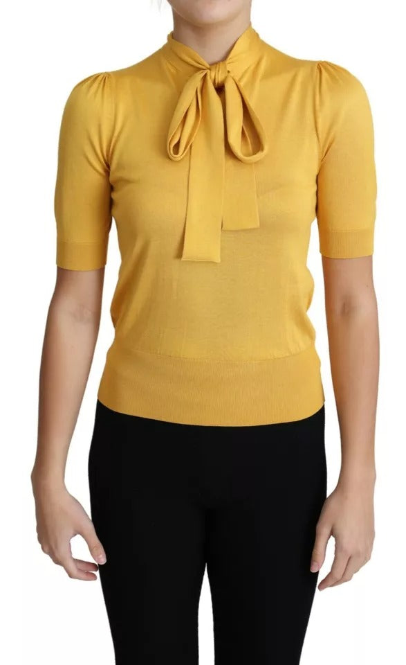 Dolce & Gabbana Yellow Silk Knit Pullover Ascot Collar Top | Regal Royce