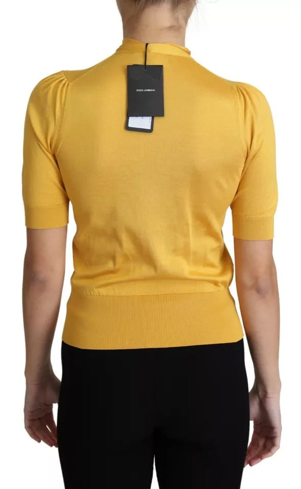Dolce & Gabbana Yellow Silk Knit Pullover Ascot Collar Top | Regal Royce