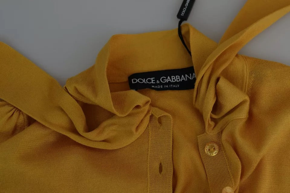 Dolce & Gabbana Yellow Silk Knit Pullover Ascot Collar Top | Regal Royce