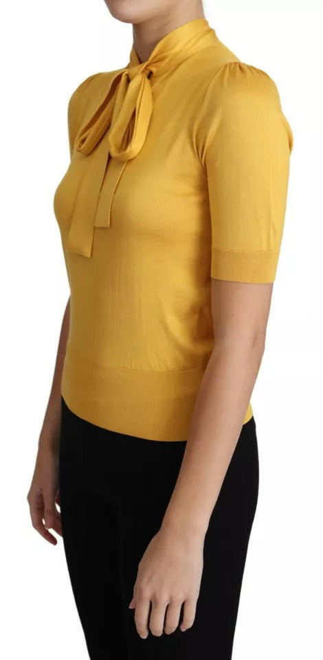 Dolce & Gabbana Yellow Silk Knit Pullover Ascot Collar Top | Regal Royce