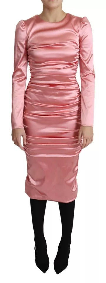 Dolce & Gabbana Pink Long Sleeves Bodycon Sheath Midi Dress | Regal Royce