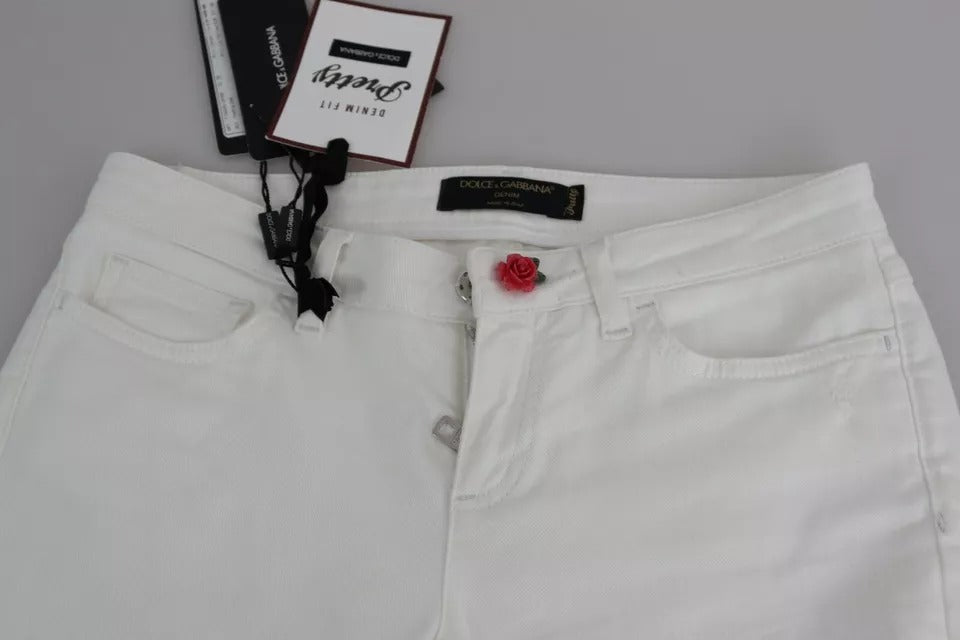 Dolce & Gabbana White Cotton Distressed Pretty Fit Denim Jeans | Regal Royce