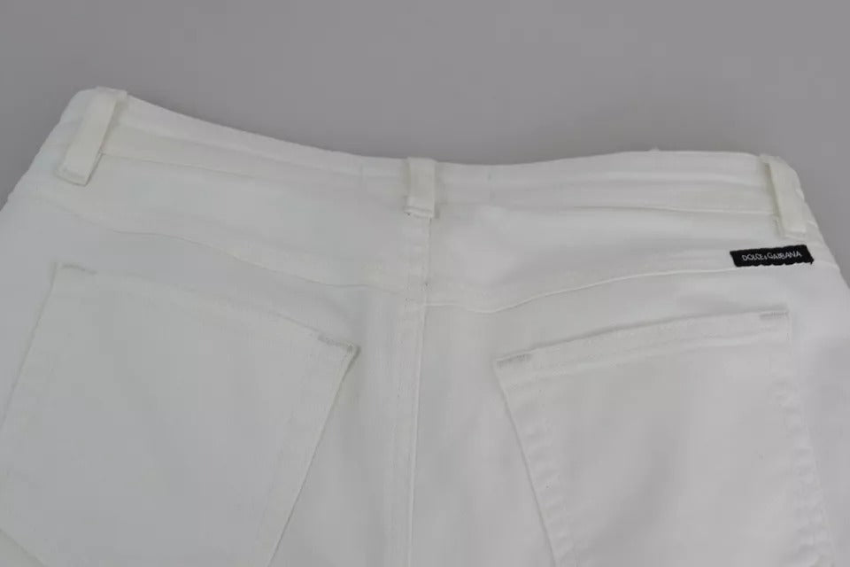 Dolce & Gabbana White Cotton Distressed Pretty Fit Denim Jeans | Regal Royce