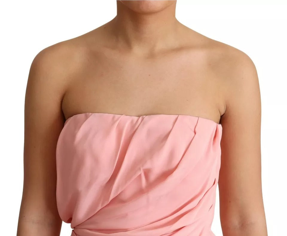 Dolce & Gabbana Pink Silk Stretch Strapless Sheath Midi Dress | Regal Royce