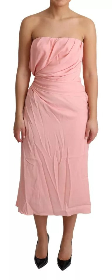 Dolce & Gabbana Pink Silk Stretch Strapless Sheath Midi Dress | Regal Royce