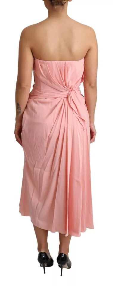 Dolce & Gabbana Pink Silk Stretch Strapless Sheath Midi Dress | Regal Royce