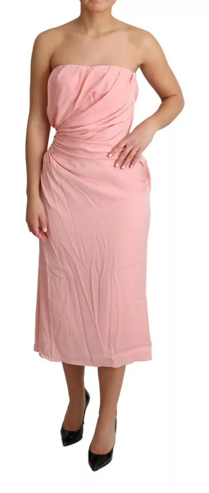 Dolce & Gabbana Pink Silk Stretch Strapless Sheath Midi Dress | Regal Royce
