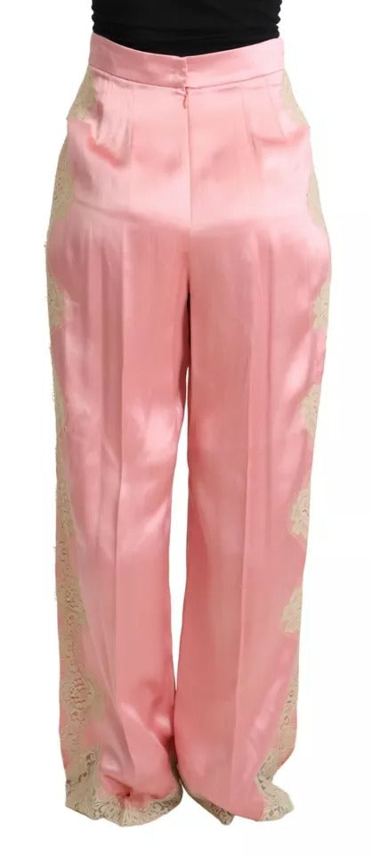 Dolce & Gabbana Pink Lace Trimmed Silk Satin Wide Legs Pants | Regal Royce