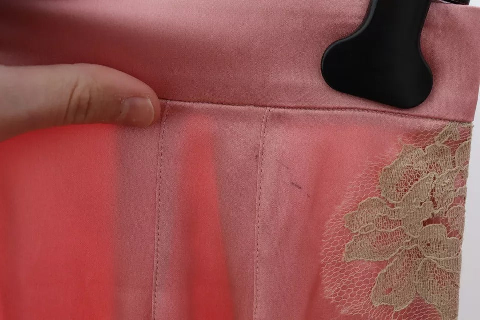 Dolce & Gabbana Pink Lace Trimmed Silk Satin Wide Legs Pants | Regal Royce