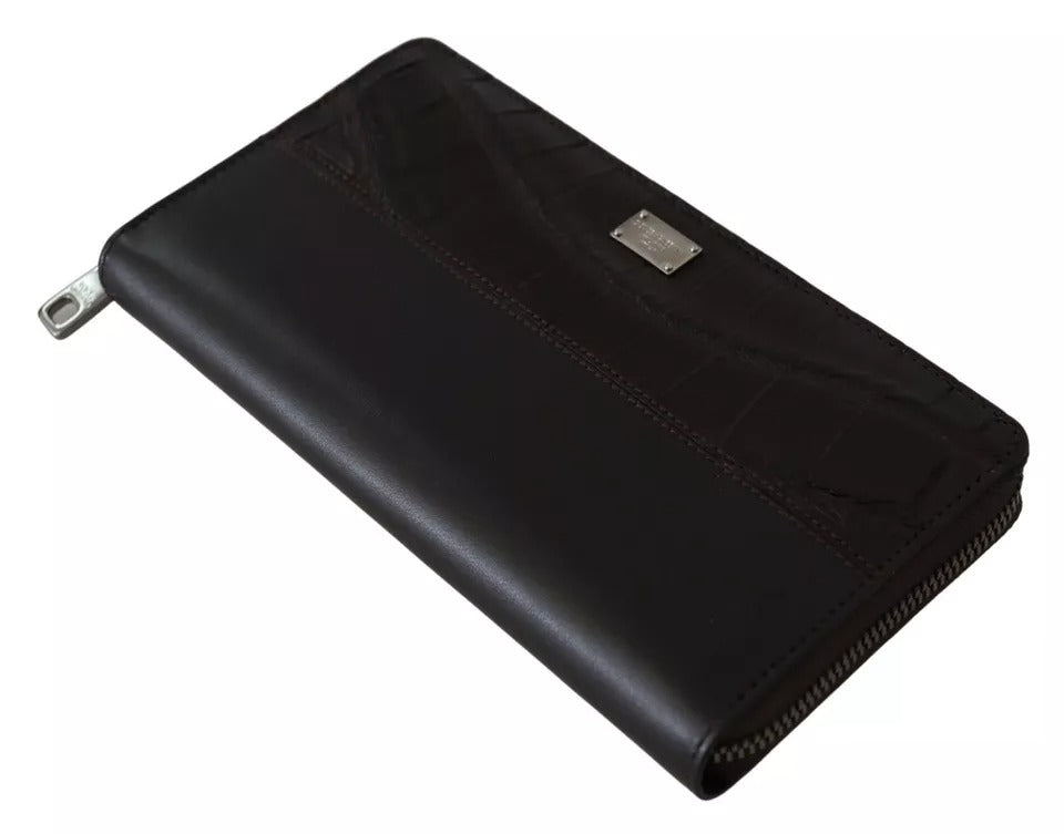 Dolce & Gabbana Brown Exotic Leather Zip Around Continental Clutch Wallet | Regal Royce