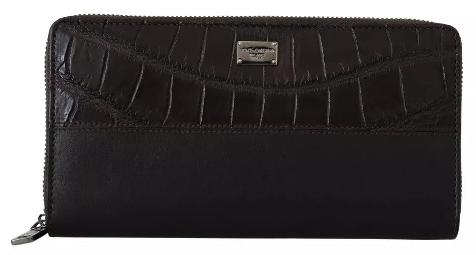 Dolce & Gabbana Brown Exotic Leather Zip Around Continental Clutch Wallet | Regal Royce