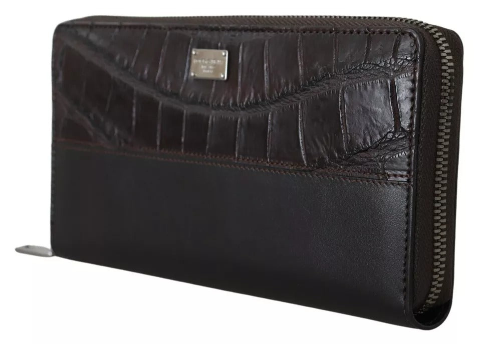 Dolce & Gabbana Brown Exotic Leather Zip Around Continental Clutch Wallet | Regal Royce